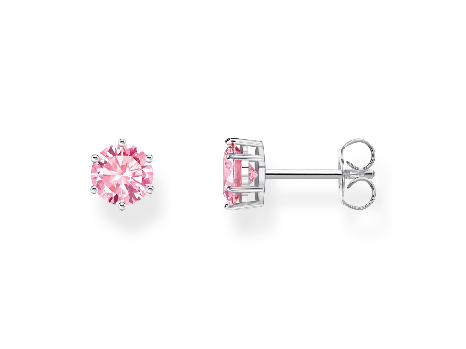 Pink Ohrstecker aus Silber mit funkelndem Zirkonia in runder Form, glänzende Fassung, elegante und moderne Gestaltung für stilbewusste Trägerinnen.