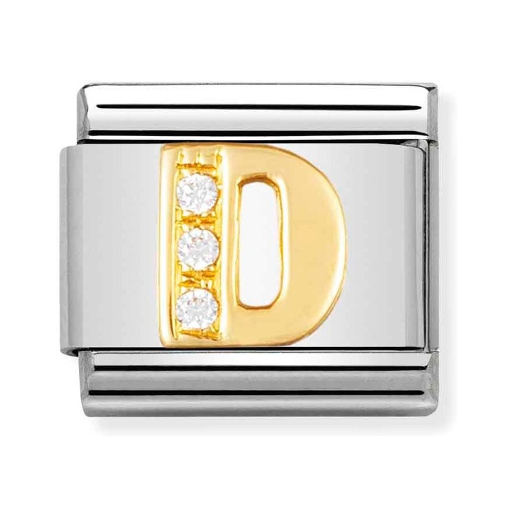 Nomination Composable Classic Charm Buchstabe D - Edelstahl, Gold 750 Gelbgold, Zirkonia