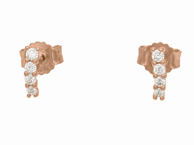Ohrstecker aus Sterling Silber, vergoldet in Roségold, poliert, mit vier weißen Zirkonia, Hersteller Juwelier Harnisch. Elegantes Design für einen stilvollen Look.
