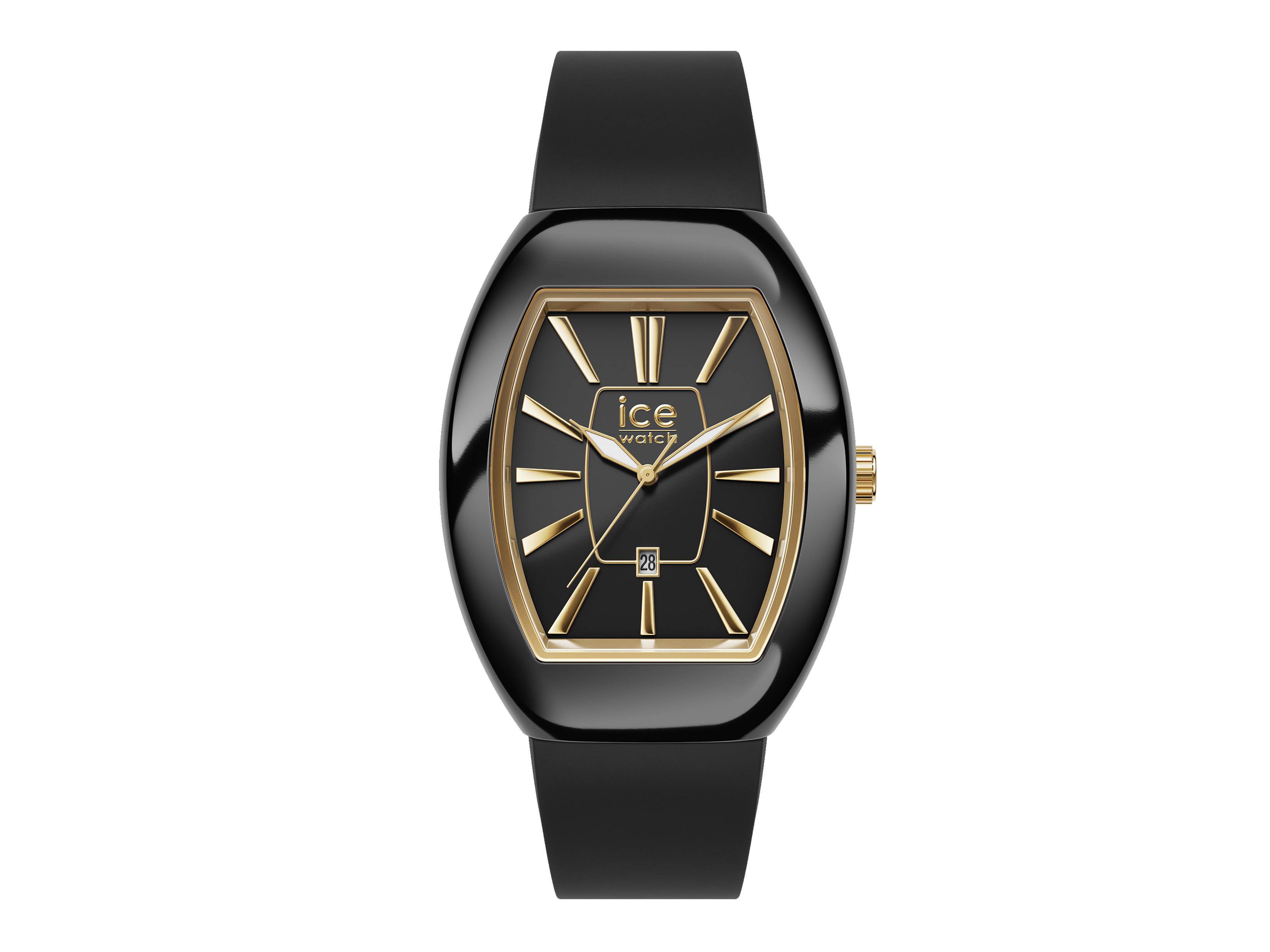 Die Ice Watch 024031 ICE boliday Uhr in Schwarz ist mit einem eleganten Design versehen und hat ein schwarzes Ziffernblatt mit goldenen Akzenten. Ideal für modebewusste Träger.