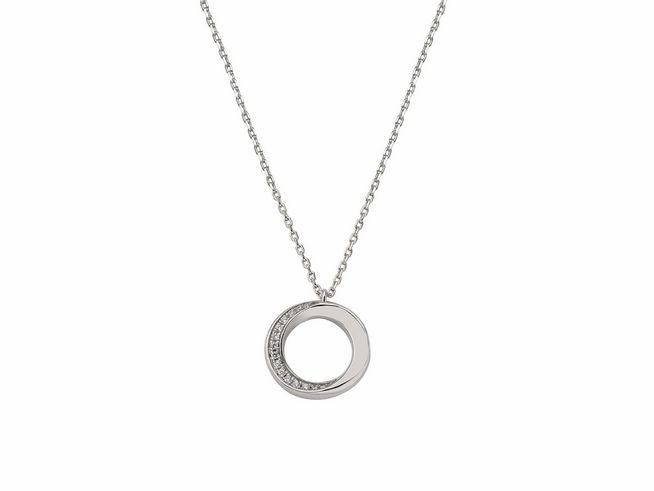 27001405-0 Xenox Sterling Silber Kette XS2125 mit einem eleganten, kreisförmigen Anhänger, verziert mit funkelnden Elementen, ideal für jede Gelegenheit, Länge 40-45 cm.