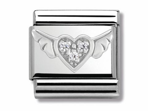 433030412-0 Herz mit Flügeln aus hochwertigem Silber von Nomination, verziert mit glitzerndem Zirkonia, stylisches Accessoire für jeden Anlass im Silvershine Design.