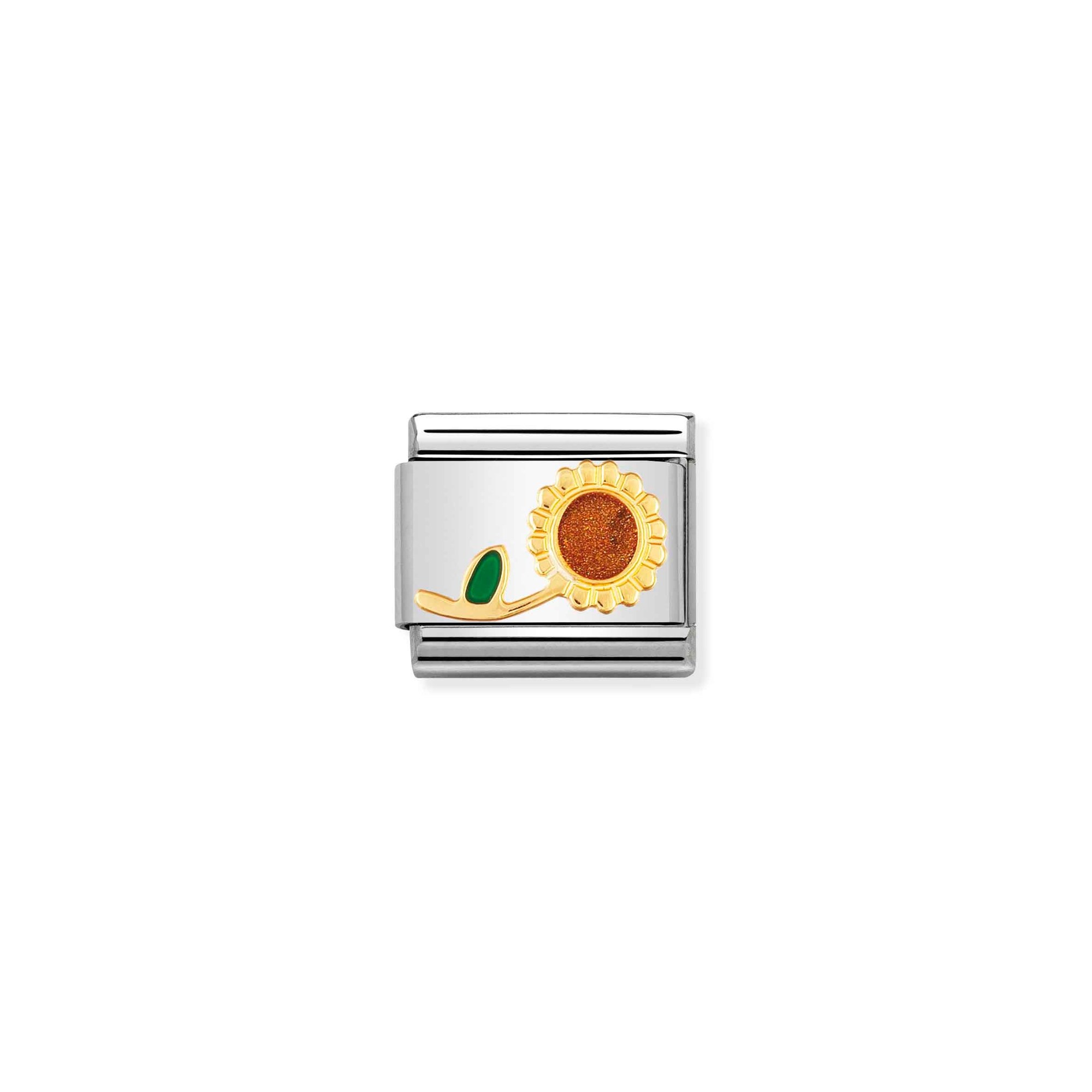 Nomination Composable Classic Charm Sonnenblume mit Stiel - Edelstahl, Gold 750 Gelbgold, Emaille