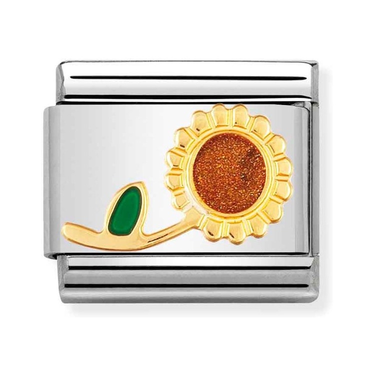 Nomination Composable Classic Charm Sonnenblume mit Stiel - Edelstahl, Gold 750 Gelbgold, Emaille