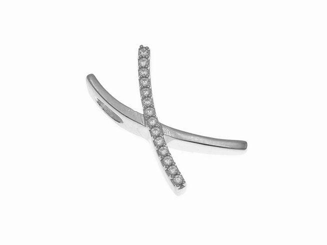 Anhänger aus rhodiniertem, poliertem Sterling Silber in Form des Buchstabens X, verziert mit Zirkonia-Steinen, perfekt für auffällige Schmuckstücke.