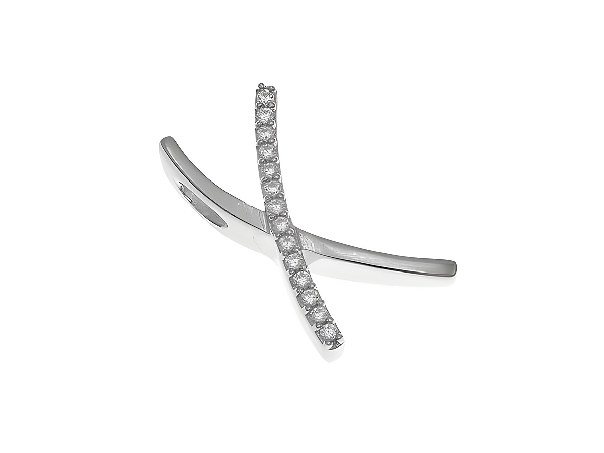 Anhänger aus rhodiniertem, poliertem Sterling Silber in Form des Buchstabens X, verziert mit Zirkonia-Steinen, perfekt für auffällige Schmuckstücke.