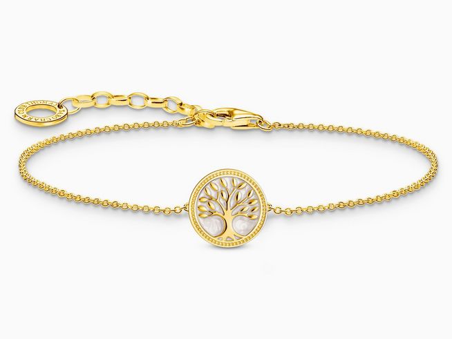 Silber und vergoldetes Armband mit einem Lebensbaum-Design aus Kaltemail, ein elegantes Schmuckstück von Thomas Sabo, verstellbar von 16 bis 19 cm.