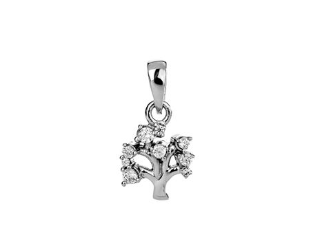 Lebensbaum Anhänger aus Silber rhodiniert mit weißen Zirkonia, träumerisches Design, erhältlich bei Juwelier Harnisch, symbolisiert Pflanzen und Naturverbundenheit.
