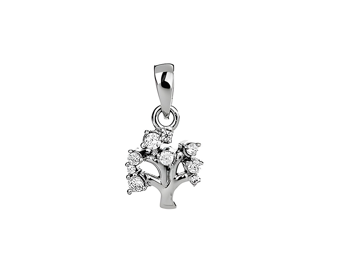 Lebensbaum Anhänger aus Silber rhodiniert mit weißen Zirkonia, träumerisches Design, erhältlich bei Juwelier Harnisch, symbolisiert Pflanzen und Naturverbundenheit.