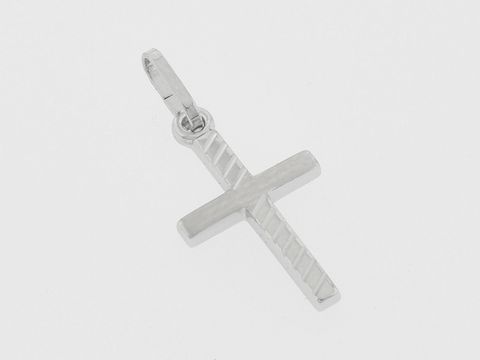 Kreuz Silber Anhänger modern teilmattiert rhod diamantiert Hersteller Juwelier Harnisch mit Muster.