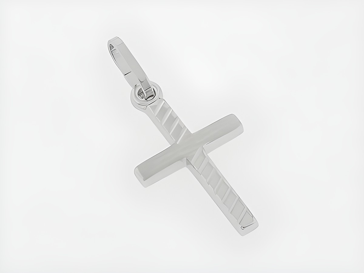 Kreuz Silber Anhänger modern teilmattiert rhod diamantiert Hersteller Juwelier Harnisch mit Muster.