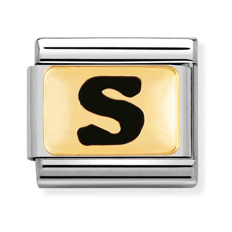 Nomination Composable Classic Charm Buchstabe S schwarz - Edelstahl, Gold 750 Gelbgold, Emaille