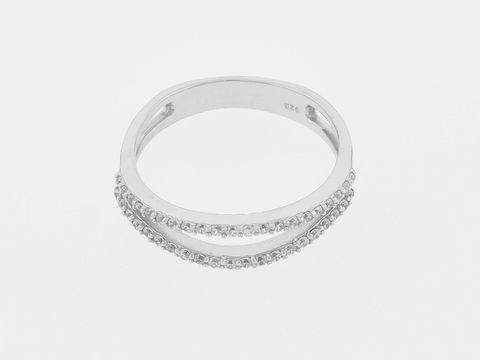 Silber rhod. Doppelring in zarter Ausführung mit Zirkonia, Größe 52, Hersteller Juwelier Harnisch, elegante Schmuckstück für jeden Anlass.