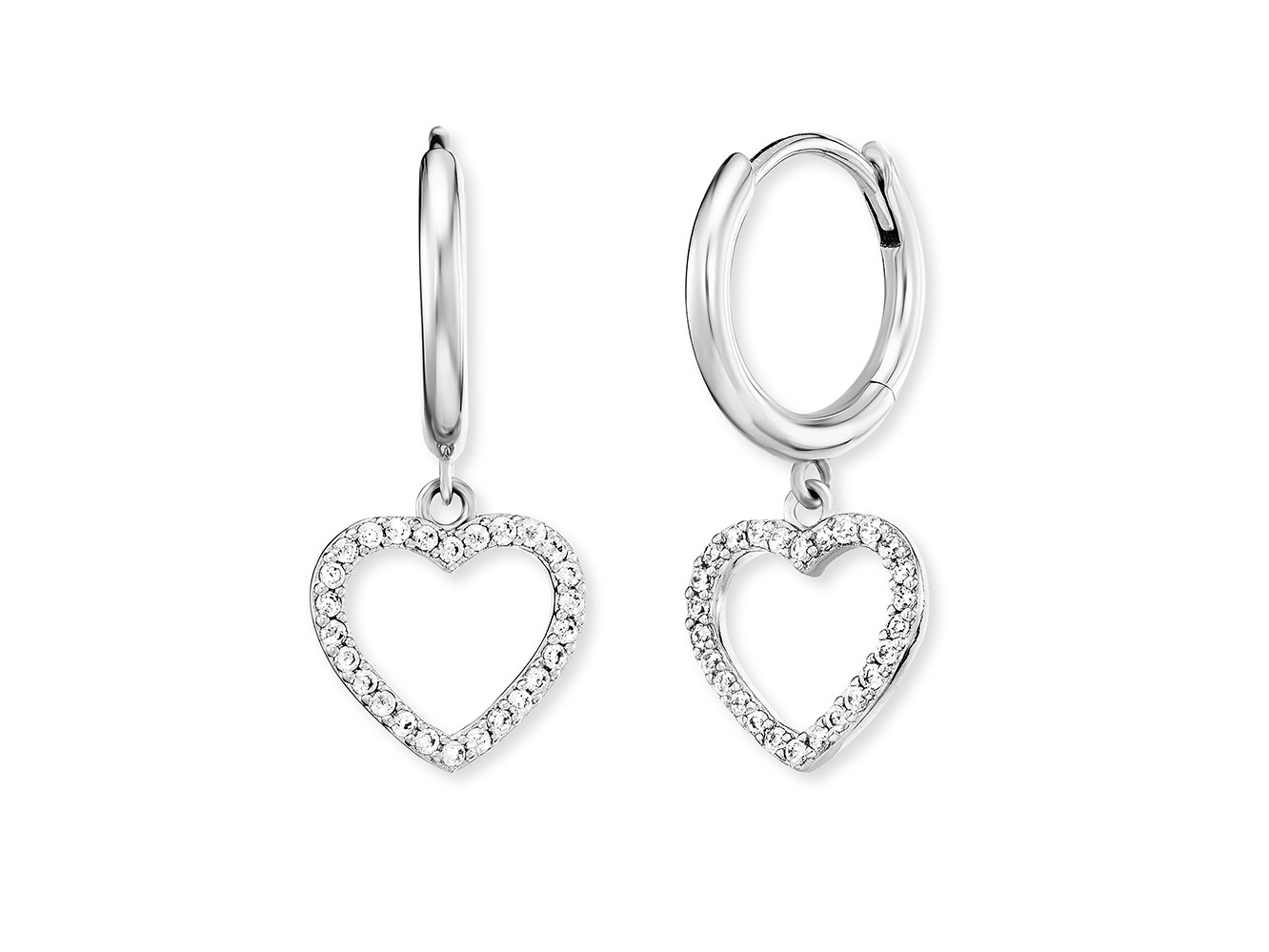 Engelsrufer ERE-HEARTSHINY-ZI-CR Creole Herz mit Zirkonia in Silber rhodiniert, elegante Ohrringe mit funkelnden Herzen, ideal für besondere Anlässe oder als modisches Accessoire.