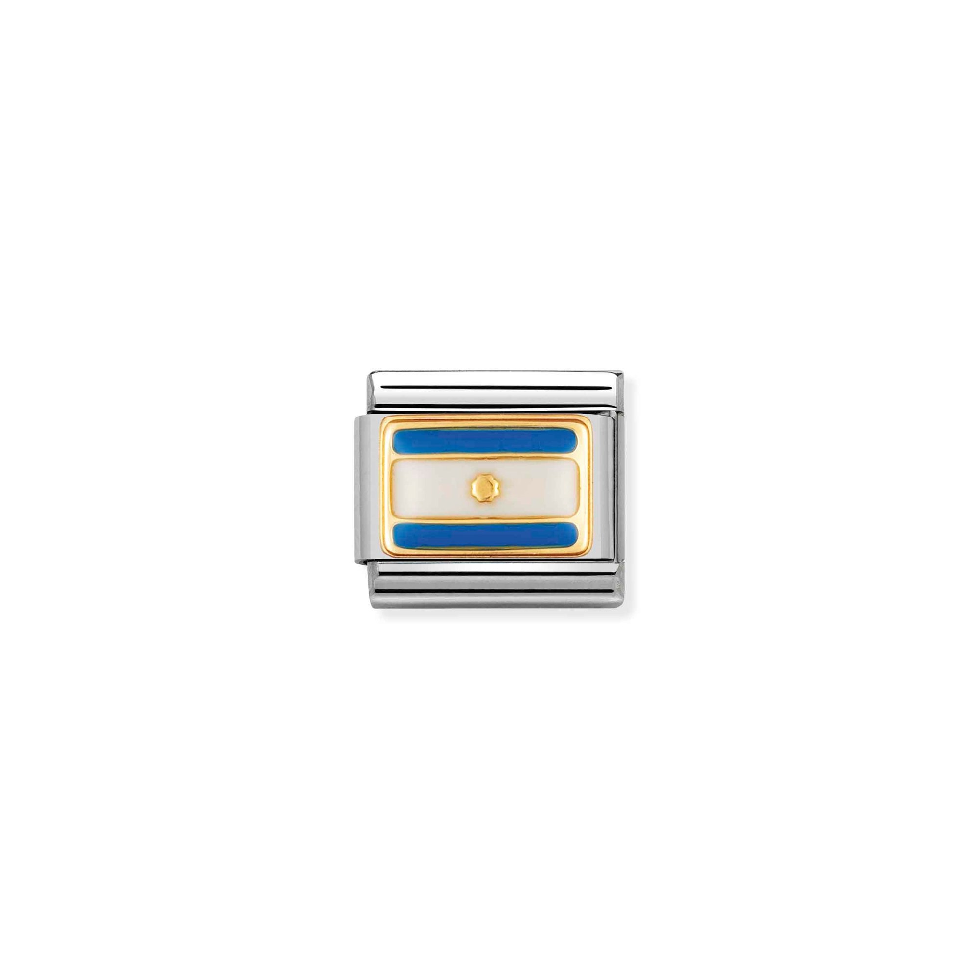 Nomination Composable Classic Charm Flagge Argentinien - Edelstahl, Gold 750 Gelbgold, Emaille