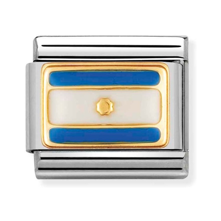 Nomination Composable Classic Charm Flagge Argentinien - Edelstahl, Gold 750 Gelbgold, Emaille