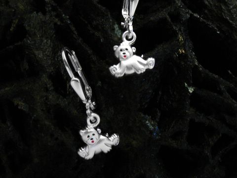 Eisbär Bär KNUDDEL Sterling Silber Ohrhänger emailliert für Kinder, verspieltes Design mit farbigen Akzenten, ideal für kleine Tierliebhaber.