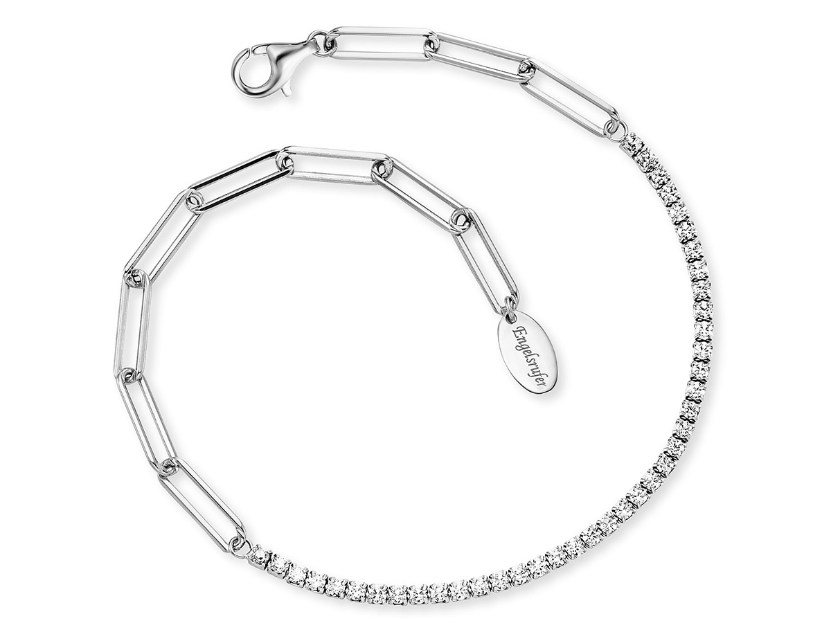 Silbernes Armband von Engelsrufer mit Zirkonia, 20 cm lang, kombiniert eine Kettengliedstruktur mit funkelnden Zirkonia-Steinen für elegante Akzente. Neuheit im Onlineshop.