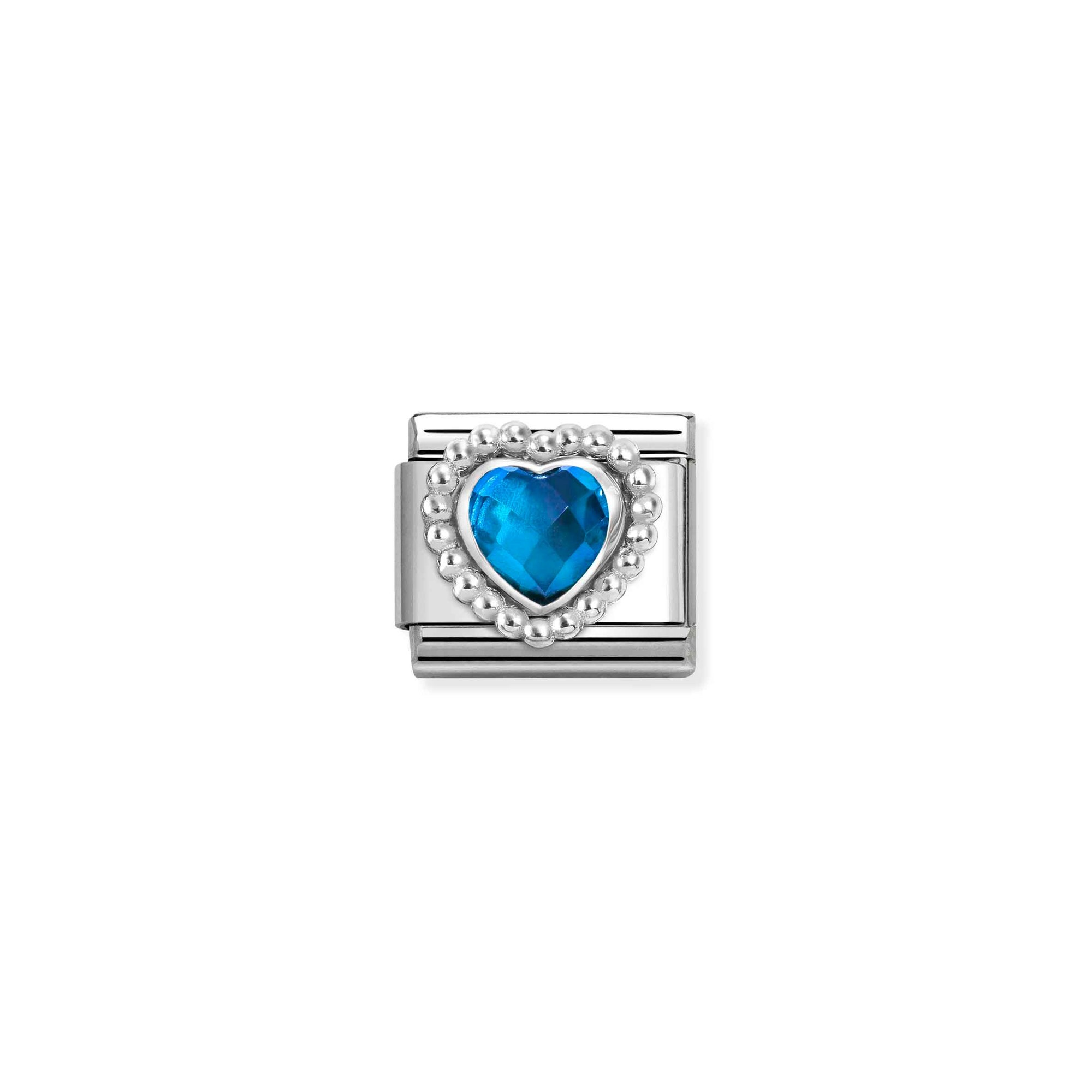 Nomination Composable Classic Charm Herz Kugelfassung blau - Edelstahl, Sterling Silber, Zirkonia