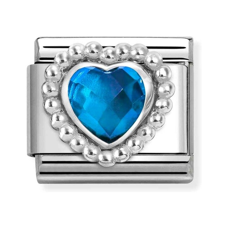 Nomination Composable Classic Charm Herz Kugelfassung blau - Edelstahl, Sterling Silber, Zirkonia