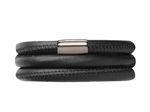Endless Lederarmband 12101 in Schwarz dreifach gewickelt mit hochwertigem Edelstahlverschluss in Silber, Hersteller Endless, ideal für stilvolle Auftritte.