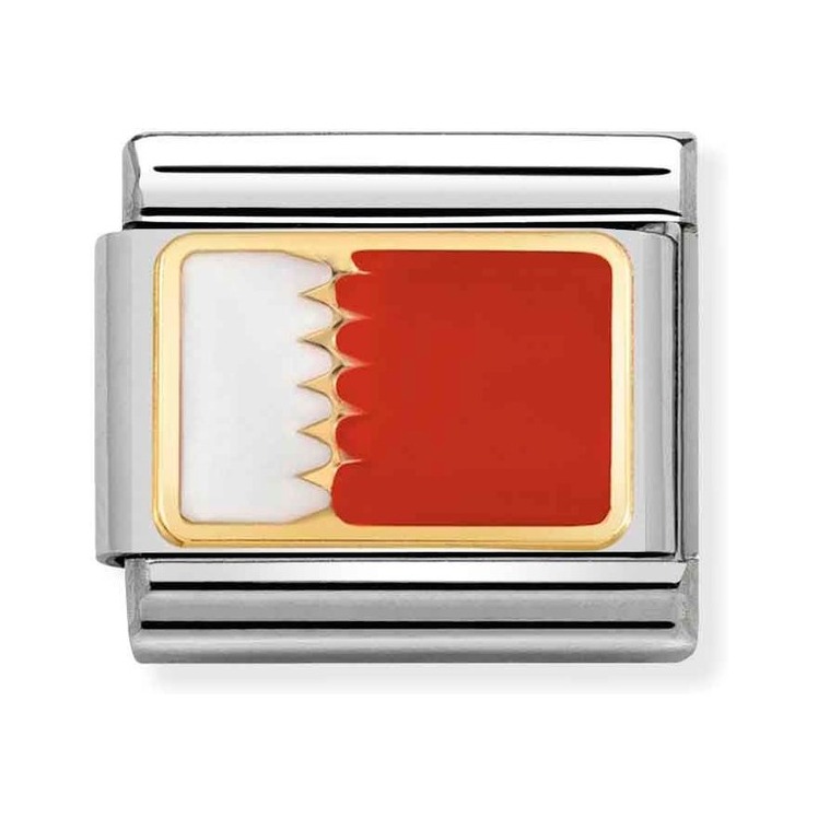 Nomination Composable Classic Charm Flagge Bahrain - Edelstahl, Gold 750 Gelbgold, Emaille