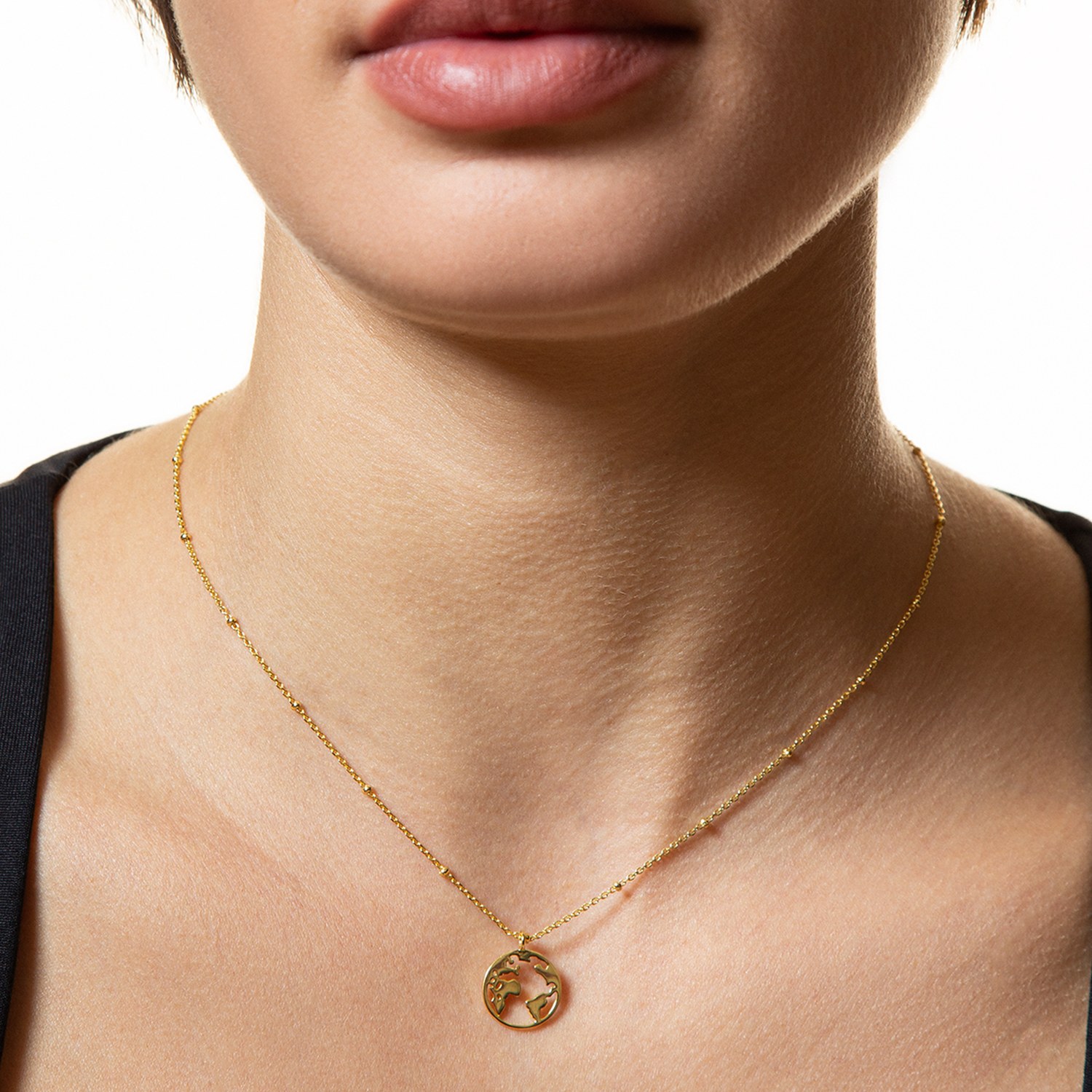 XENOX Sterling Silber Kette XS2984G - 40-45 cm - WANDERLUST - Gelbgold vergoldet Kareekette - Weltkugel – Ansicht 2