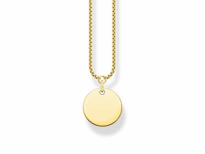 Thomas Sabo Gravur Kette mit rundem Anhänger in vergoldetem Silber, Länge 40-45 cm, elegantes Design, ideal für persönliche Gravuren und stilvolle Akzente im Schmucklook.