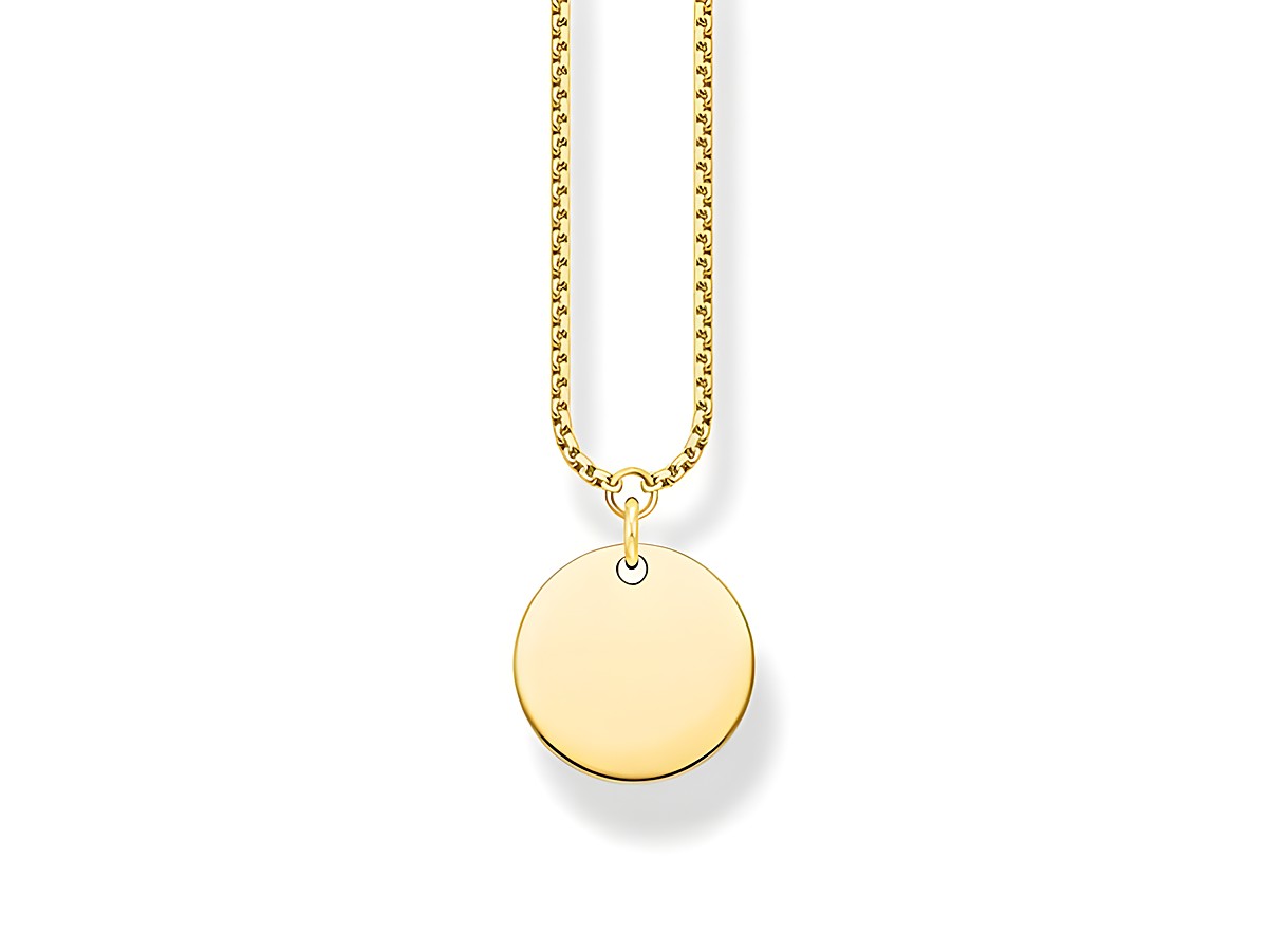 Thomas Sabo Gravur Kette mit rundem Anhänger in vergoldetem Silber, Länge 40-45 cm, elegantes Design, ideal für persönliche Gravuren und stilvolle Akzente im Schmucklook.