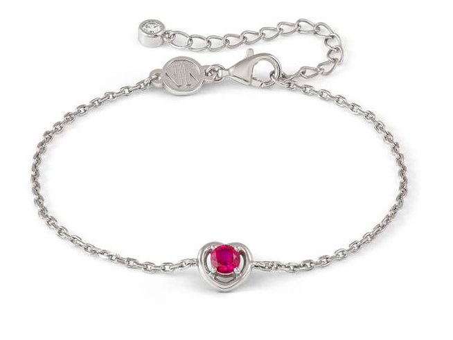 Sterling Silber Armband von Nomination mit einem roten Zirkonia in Herzform, verstellbar von 15 bis 19 cm, elegantes Design für besondere Anlässe.