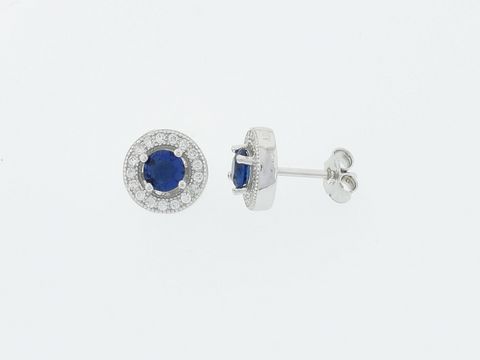 Silber Ohrringe rund aus Silber mit hinreißendem dunkelblauem Zirkonia, umgeben von funkelnden Zirkonia, Hersteller Juwelier Harnisch.