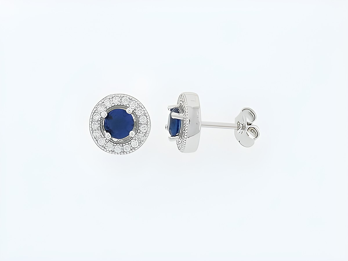 Silber Ohrringe rund aus Silber mit hinreißendem dunkelblauem Zirkonia, umgeben von funkelnden Zirkonia, Hersteller Juwelier Harnisch.