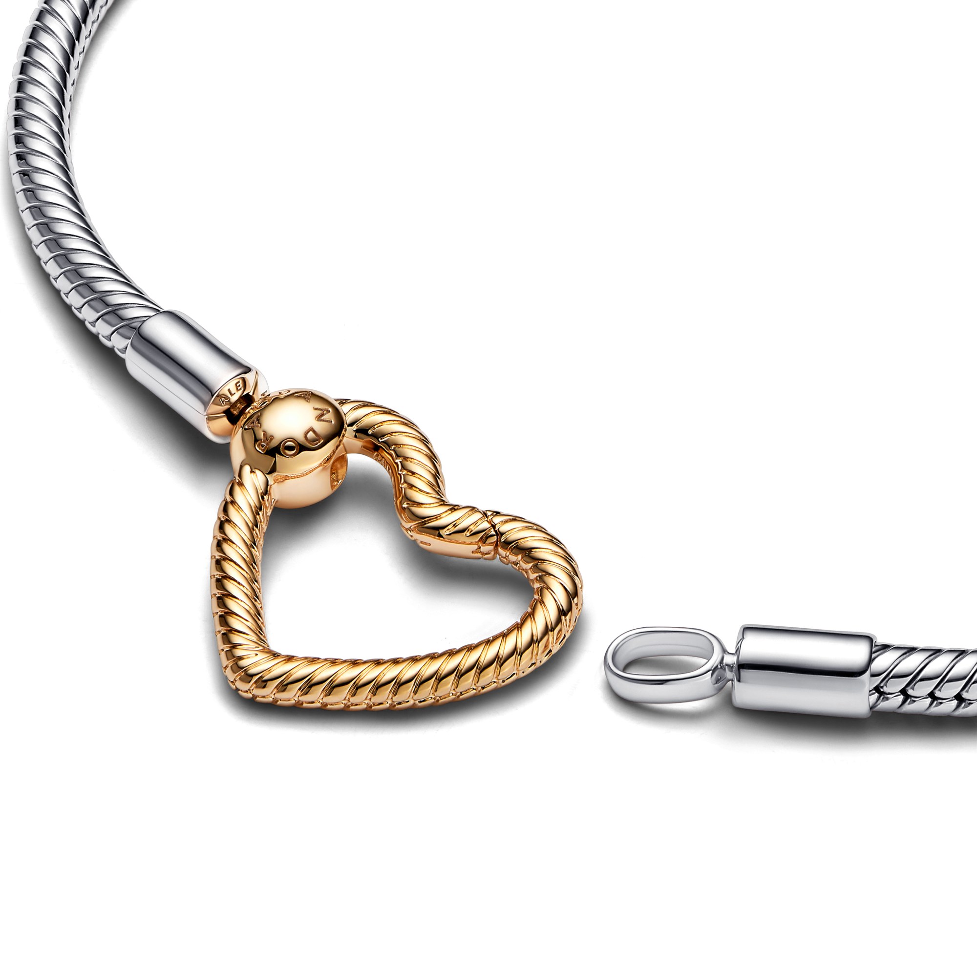 Pandora Herzverschluss Schlangenarmband - 585 Gelbgold Verg. + Silber – Ansicht 2