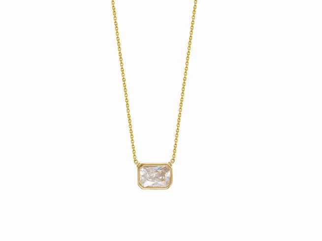 Xenox Sterling Silber Kette XS7392G in 40-45 cm mit ZARGE GOLD und gelbgold verleihendem Karreekettendesign, ausgestattet mit einem eleganten, klaren Anhänger.