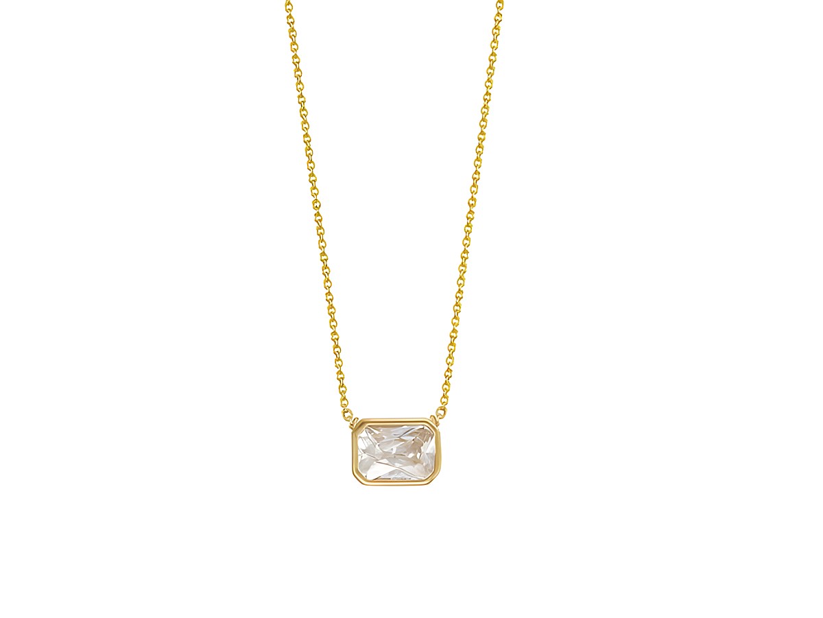 Xenox Sterling Silber Kette XS7392G in 40-45 cm mit ZARGE GOLD und gelbgold verleihendem Karreekettendesign, ausgestattet mit einem eleganten, klaren Anhänger.