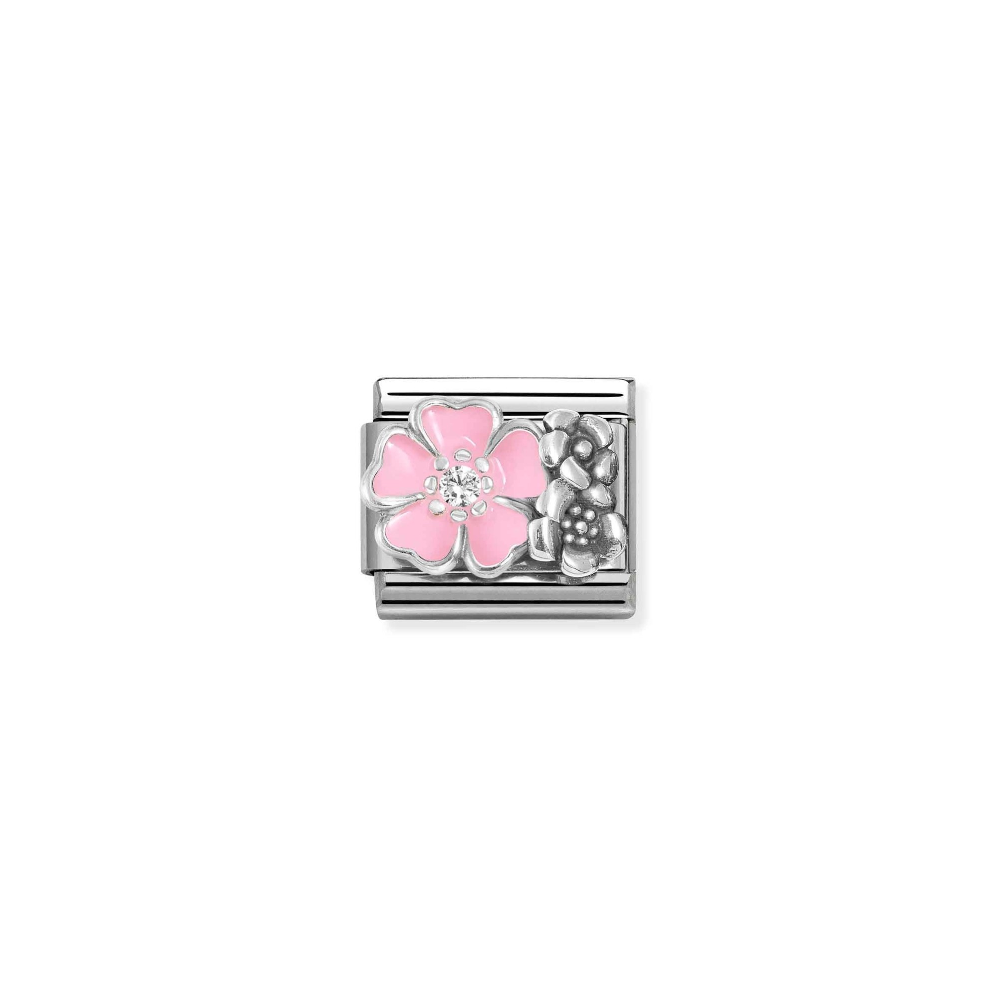 Nomination Composable Classic Charm Blume rosa - Edelstahl, Sterling Silber, Emaille, Zirkonia