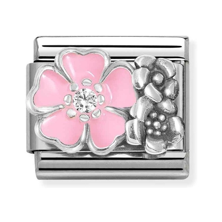 Nomination Composable Classic Charm Blume rosa - Edelstahl, Sterling Silber, Emaille, Zirkonia