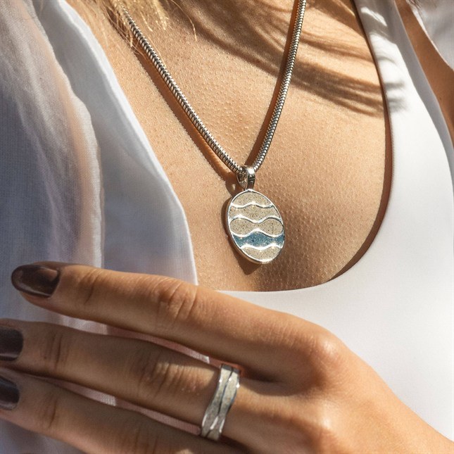 DUR Anhänger Strandwellen - Sterling Silber - Strandsand + blauer Steinsand – Ansicht 2