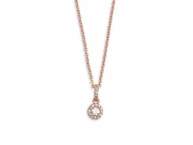 Xenox Silber Kette XS7360R mit einem Anhänger im Roségold Vergoldungsdesign, ausgestattet mit einem strahlenden Zirkonia-Kreis, ideal für stilvolle Anlässe.