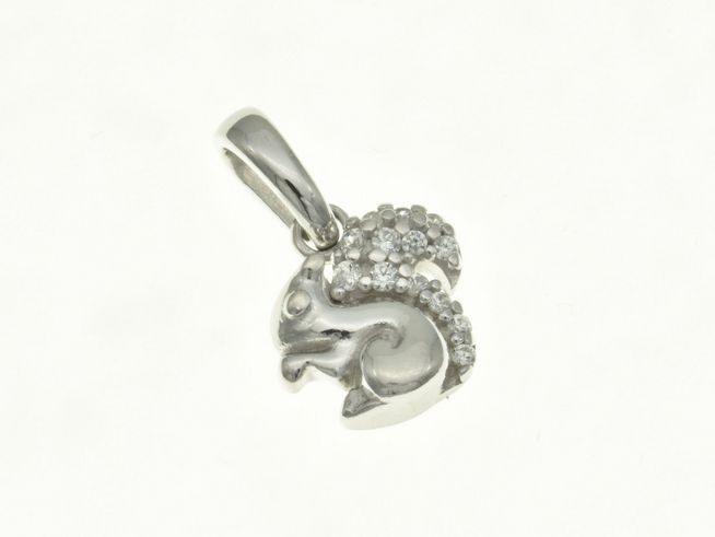 Eichhörnchen Anhänger aus rhodiniertem Sterling Silber mit Zirkonia, stilvoll und niedlich designt, ideal für Tierliebhaber, Hersteller Juwelier Harnisch.