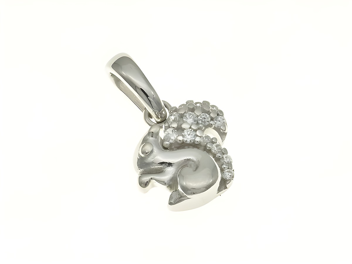 Eichhörnchen Anhänger aus rhodiniertem Sterling Silber mit Zirkonia, stilvoll und niedlich designt, ideal für Tierliebhaber, Hersteller Juwelier Harnisch.