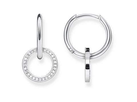 Thomas Sabo Creolen mit kreisförmigem Design in Weiß, Durchmesser 2,5 cm, gefertigt aus hochwertigem Material und verziert mit funkelnden Elementen für einen eleganten Look.