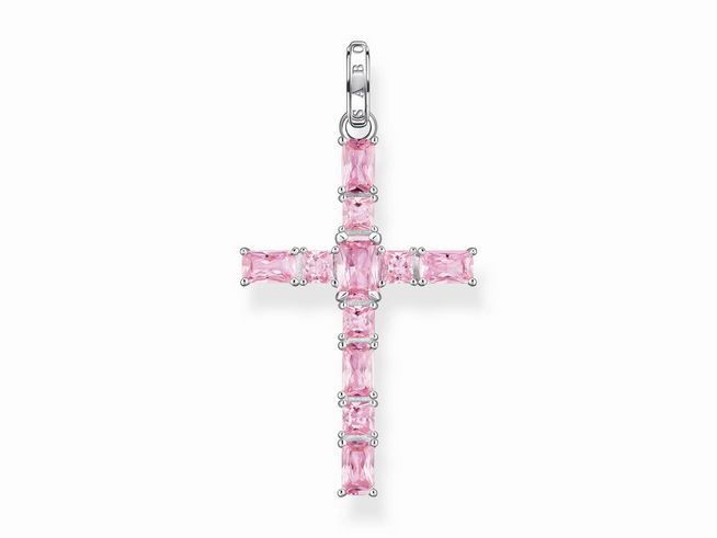 Thomas Sabo PE939-051-9 Anhänger aus Silber mit pinken Zirkonia im Kreuzdesign, glänzende Oberfläche und eleganter Form, ideal als modisches Accessoire.