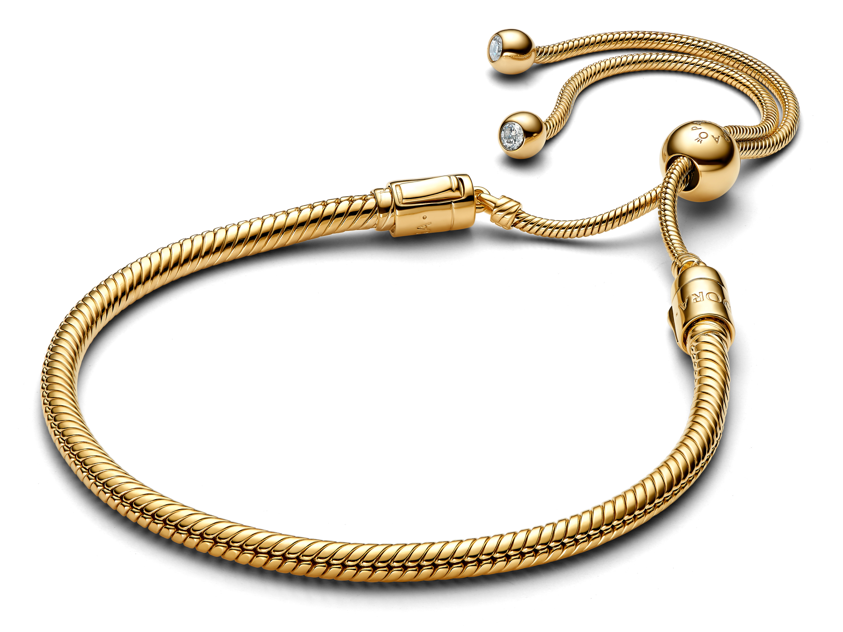 Gelbgold vergoldetes Schiebearmband von Pandora mit klarem Zironia, 28 cm lang, elegantes Design, ideal für jeden Anlass, SHINE Armbänder und Armreifen.