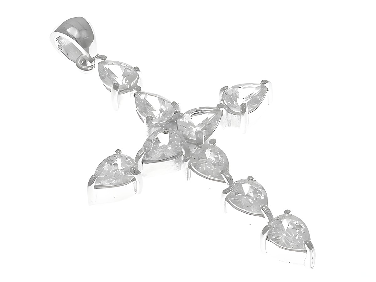 Anhänger Kreuz aus Sterling Silber mit diamantierten Zirkonia-Steinen, magisch und funkelnd, hergestellt von Juwelier Harnisch, elegantes Design mit edlem Stein.