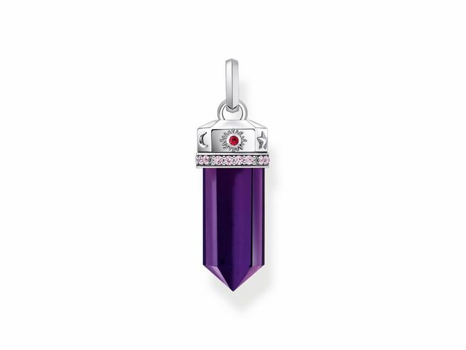 Anhänger von Thomas Sabo PE955-640-13 aus Silber mit synthetischem Korund in Violett und Zirkonia, Pendel-Design mit einem funkelnden Oberteil und klaren Akzenten.