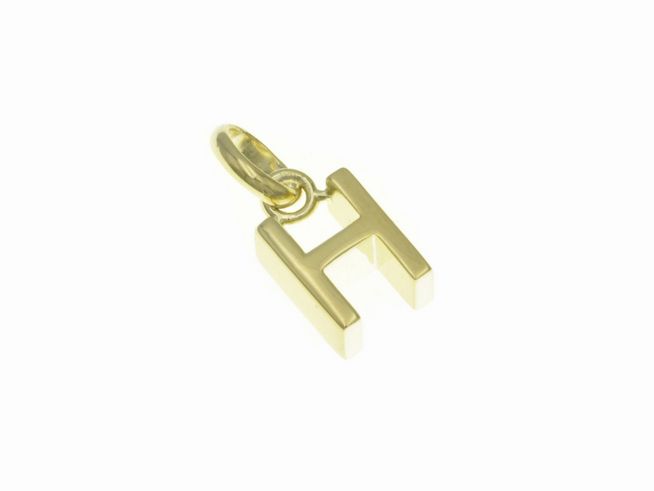 Anhänger aus poliertem Sterling Silber in Form des Buchstabens H, vergoldet in Gelbgold, Hersteller Juwelier Harnisch. Ideal für persönliche Akzente.