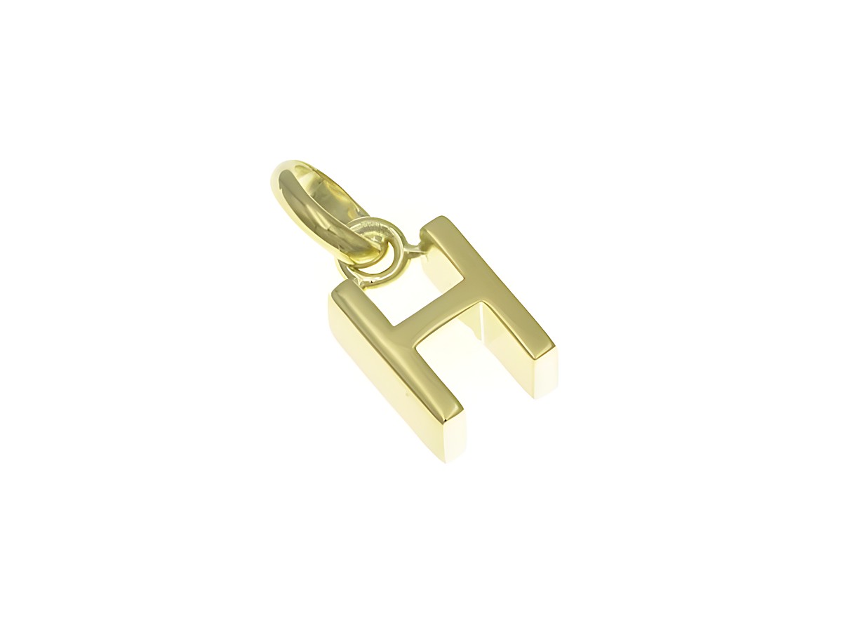 Anhänger aus poliertem Sterling Silber in Form des Buchstabens H, vergoldet in Gelbgold, Hersteller Juwelier Harnisch. Ideal für persönliche Akzente.