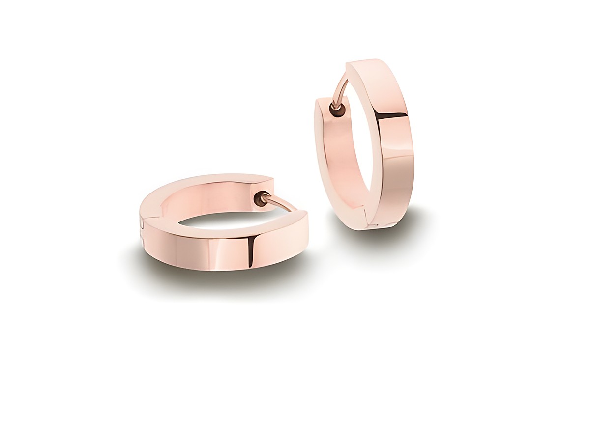 Edelstahl Creolen poliert in roségoldfarben mit einem Durchmesser von 1,5 cm und einer Breite von 3,1 mm, Hersteller Juwelier Harnisch. Ideal für eleganten Ohrschmuck.