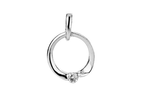 Taufring Anhänger aus rhodiniertem Silber mit einem weißen Zirkonia, elegant und smart im Design, hergestellt von Juwelier Harnisch. Ideal für besondere Anlässe.